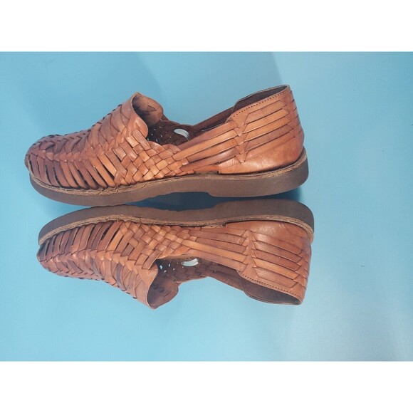 Mens Leather Sandals Sz 7.5 Brown Woven  Slip On Comfort Square Toe  Stacy Adams - Picture 8 of 13